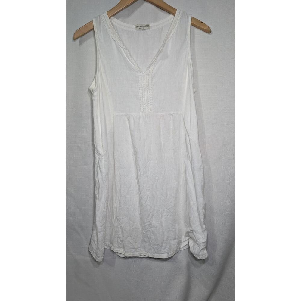 Terzo Millennio Shift Dress Womens Small White Linen Short Boho‎ Romantic Italy